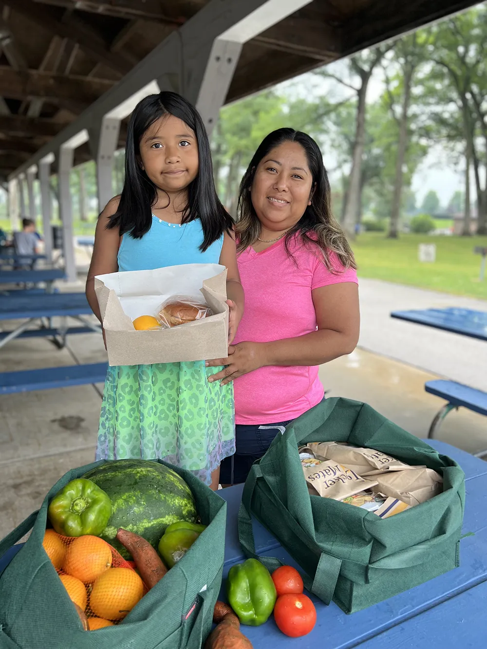 Family with groceries